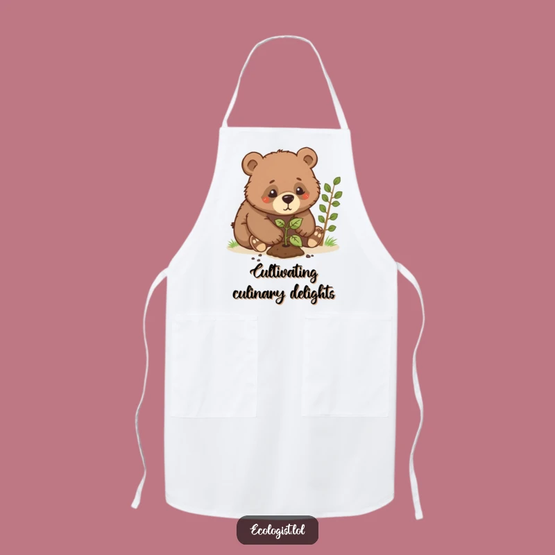 Funny Bear Cub Planting Sapling Apron: Cook with Hilarious Determination