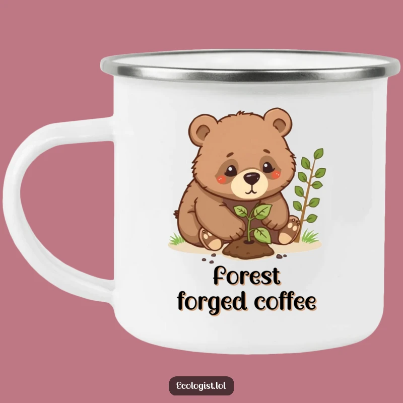 Funny Bear Cub Planting Sapling Camping Mug: Adventure Humor for the Outdoors