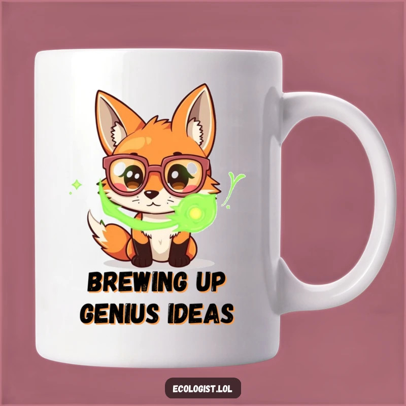 Funny Fox with Glasses Mug: Curious Collector of Mystical Green Energy