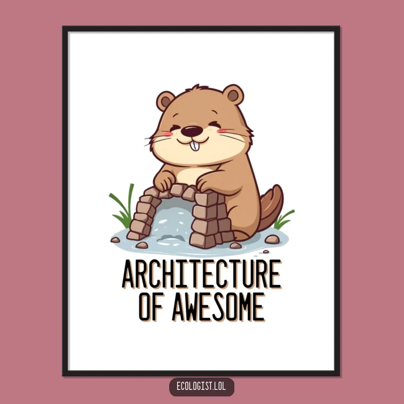 Funny Beaver Dam Builder Digital Art: Diligent Wall Decor for Inspired Spaces