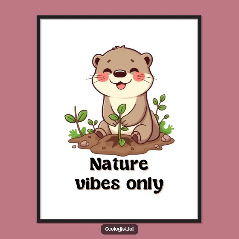 Funny Otter Planting Sapling Digital Art: Cheerful Nature-Inspired Decor for Your Walls