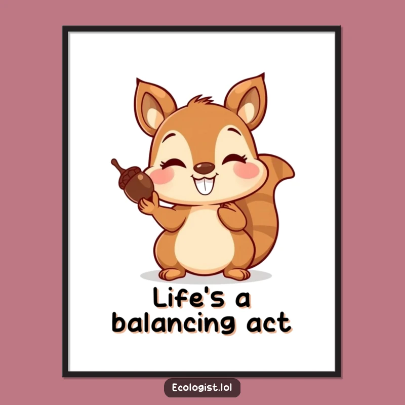 Funny Squirrel Acorn Balancing Digital Art: Joyful Wall Decor for Whimsical Spaces