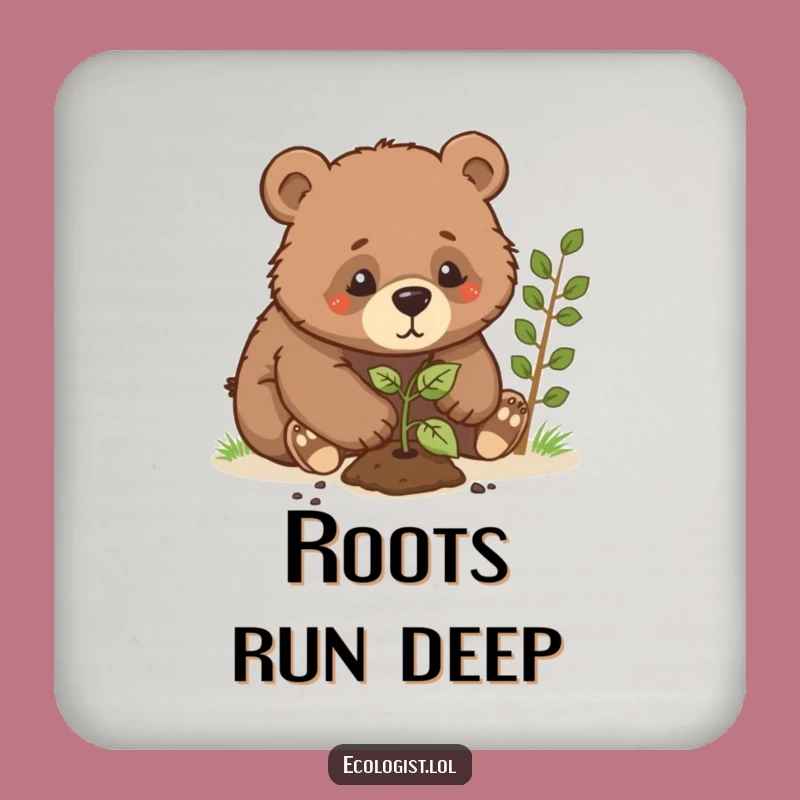 Funny Bear Cub Planting Sapling Coaster: Protect Surfaces with Humor
