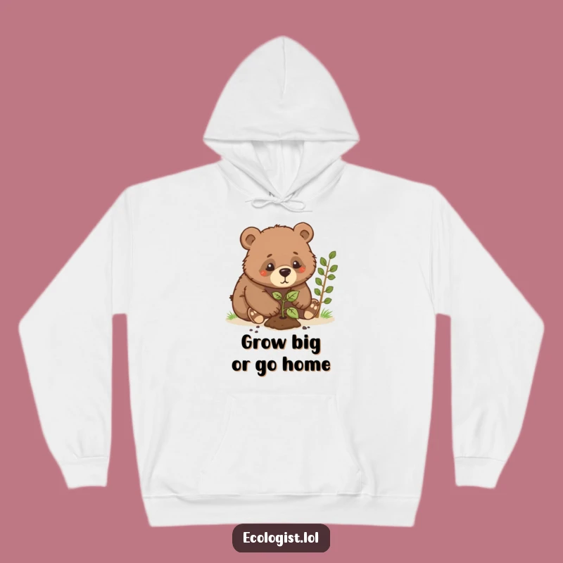 Funny Bear Cub Planting Sapling Hoodie: Cozy Humor for Cold Days