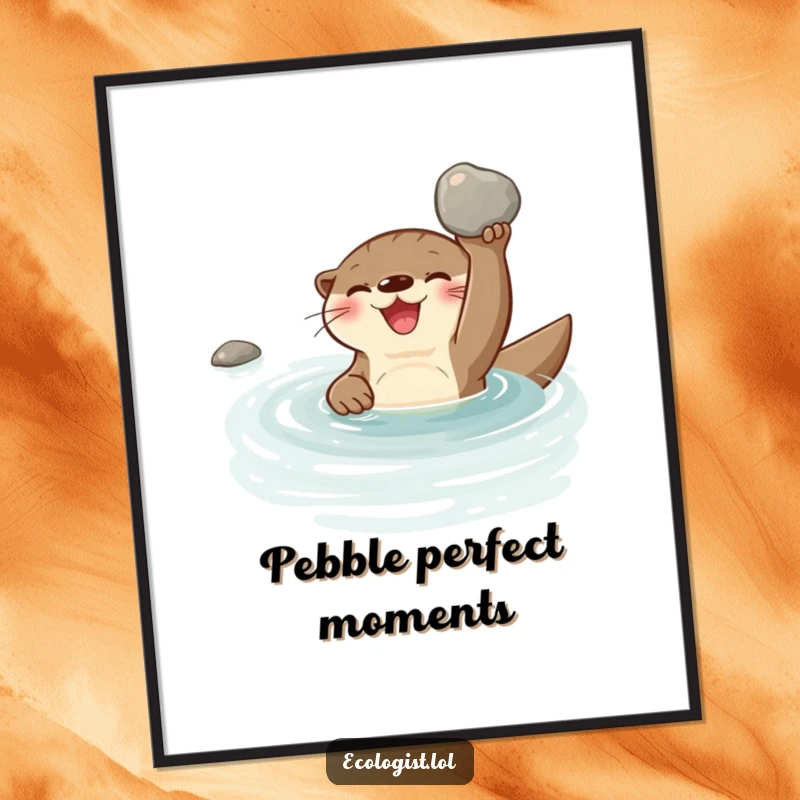 Funny Free Printable Wall Art: Joyful otter swimming in a clear stream, proudly holding up a shiny clean pebble.