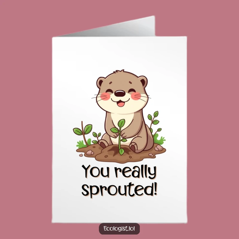 Free Printable Congrats Card: Otter Planting Sapling Funny Downloadable Gift