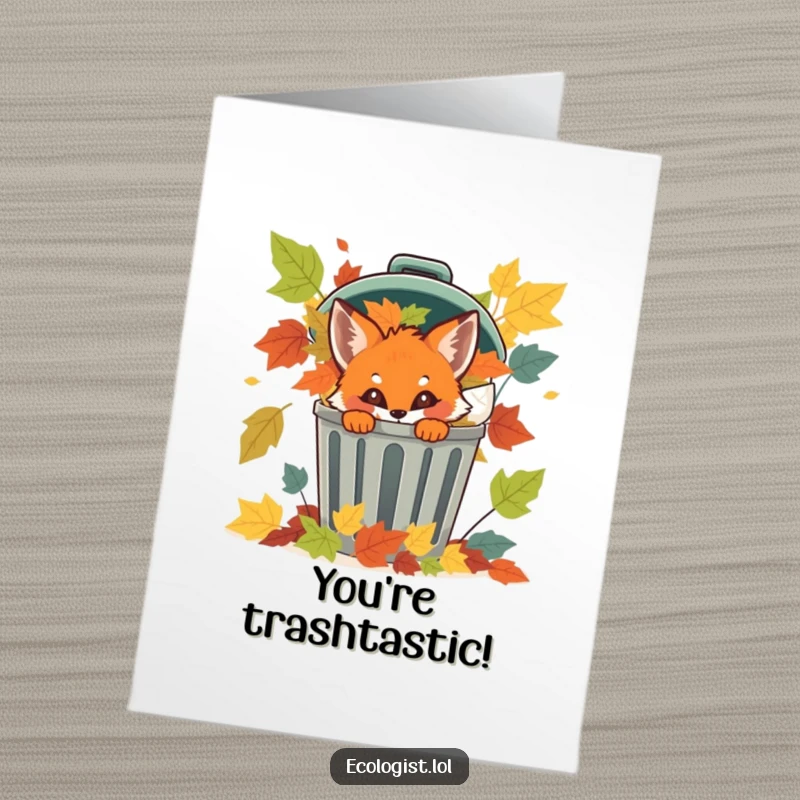 Funny Free Printable Congratulations Card: Mischievous fox cub peeking out from leaves, celebrating a secret, clever accomplishment.