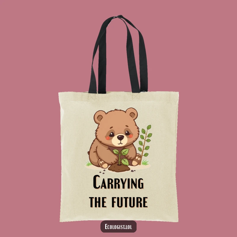 Funny Bear Cub Planting Sapling Tote Bag: Carry Your Humor in Style